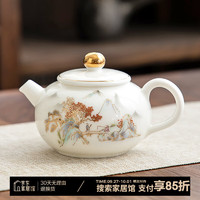 金鑲玉 羊脂玉瓷茶壺 500ml 白色