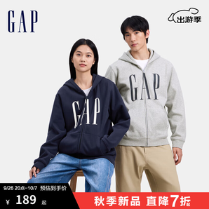 Gap男女裝2024秋季新款印花字母logo抓絨連帽衛(wèi)衣休閑外套660128 灰色 170/92A(M) 亞洲尺碼