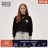 TEENIE WEENIE 小熊2024年秋季圓領(lǐng)衛(wèi)衣加絨復古時髦寬松上衣女 黑色 165/M