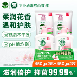 滴露洗手液抑菌99.9% 兒童洗手液全家通用【批量采購請聯(lián)系客服】 滋潤倍護(hù)450g*2+補(bǔ)充裝450g*2