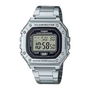 卡西歐（CASIO）手表小方塊多功能防水?dāng)?shù)顯 電子表學(xué)生運動手表情人節(jié)送禮推薦 W-218HD-1A鋼帶
