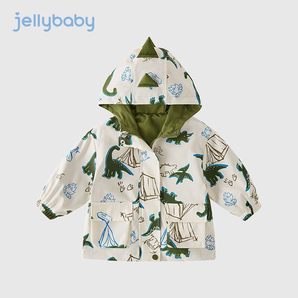 JELLYBABY兒童防水風(fēng)衣春春款寶寶連帽開衫小童春裝上衣男童外套 綠色 90