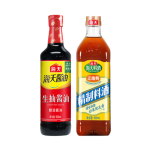 海天 生抽醬油500ml+精制料酒800ml 涼拌炒菜去腥解膻組合2瓶裝BY