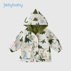 JELLYBABY兒童防水風(fēng)衣春春款寶寶連帽開衫小童春裝上衣男童外套 綠色 110