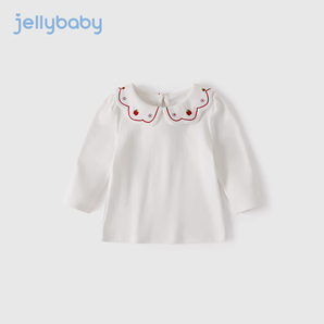 JELLYBABY2024春秋新款兒童T恤寶寶帥氣女童春季翻領(lǐng)春裝打底衫 米白 80CM