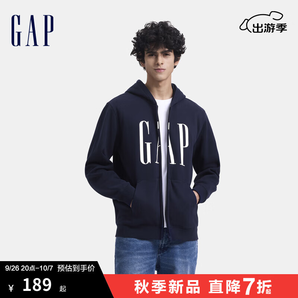 Gap男女裝2024秋季新款印花字母logo抓絨連帽衛(wèi)衣休閑外套660128 海軍藍(lán) 180/100A(XL) 亞洲尺碼