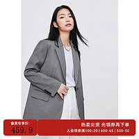 百家好 簡約顯瘦西裝外套2024春季寬松經(jīng)典一粒扣西服 人字紋灰