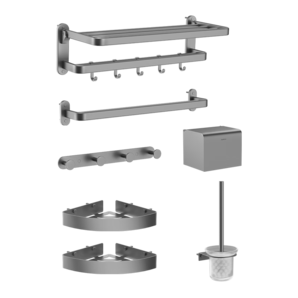 九牧（JOMOO）304不銹鋼浴室毛巾架免打孔衛(wèi)生間置物架浴巾架紙巾盒套裝 【槍灰】七件套