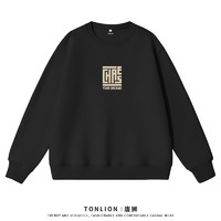 TONLION 唐獅 官方outlets店 潮牌黑色衛(wèi)衣男生春秋季美式休閑寬松大碼男士重磅圓領(lǐng)外套