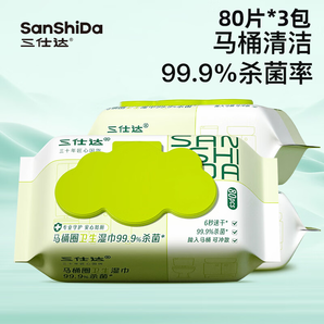 三仕達(dá)濕廁紙小包便后清潔濕手紙私處護(hù)理便攜裝 可沖散99.9%殺菌消毒紙 【居家消毒】80片*3包馬桶圈殺菌