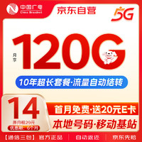 中國廣電流量卡電話卡手機(jī)卡14元月租(120G全國流量+移動基站)5G大王卡不限速上網(wǎng)卡