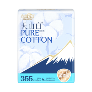 淘淘氧棉天山白消毒級(jí)衛(wèi)生巾純棉絲薄超長(zhǎng)夜用355mm*6片無(wú)香型