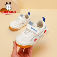 巴布豆（BOBDOG）寶寶機能鞋軟底秋季小童學步鞋1-3歲嬰兒運動鞋透氣 乳白/皇家藍-33094 21碼內長14.0cm/適合腳長13.0cm