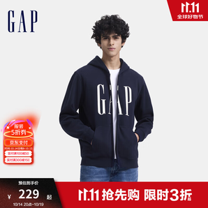 Gap男女裝2024秋季新款印花字母logo抓絨連帽衛(wèi)衣休閑外套660128 海軍藍(lán) 170/92A(M) 亞洲尺碼