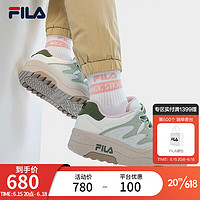 FILA 斐樂 斑斕鞋ROSETTA女鞋板鞋2023秋新款面包厚底鞋復(fù)古休閑鞋 灰白/奶油黃綠-ML 38