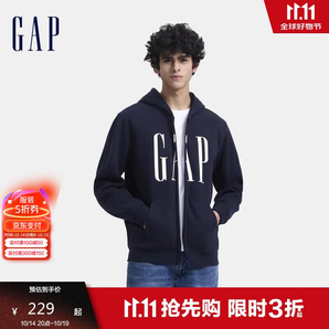 GAP男女裝2024秋季新款印花字母logo抓絨連帽衛(wèi)衣休閑外套660128