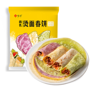 悅味紀(jì) 四色燙面春餅350g*4包 共40張 紫薯菠菜南瓜卷餅早餐 6大零添加