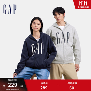 Gap男女裝2024秋季新款印花字母logo抓絨連帽衛(wèi)衣休閑外套660128 灰色 175/96A(L) 亞洲尺碼