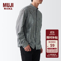 MUJI 無印良品 無印良品（MUJI）男式 法蘭絨 立領(lǐng)襯衫長袖休閑百搭襯衣男士外套純棉全棉ACA75C1A 米白色格紋