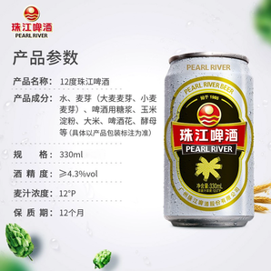 珠江啤酒 12度老珠江 330mL*12罐