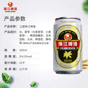 珠江啤酒 12度老珠江 330mL*6罐