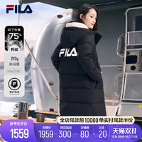 FILA 斐樂女子羽絨服秋冬加厚連帽拉鏈長款防潑水防污保暖外套女