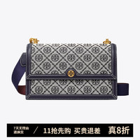 TORY BURCH T MONOGRAM斜挎包TB老花滿印風琴包盒子包 海軍藍-中號