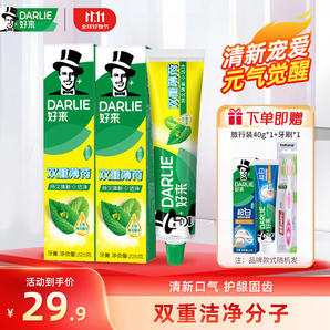 DARLIE好來(lái)黑人牙膏雙重薄荷225g大容量清新口氣含氟家庭裝牙膏成人  雙重薄荷225g*2支