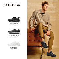 SKECHERS 斯凱奇 夏季男士休閑綁帶商務鞋皮鞋低幫耐磨運動板鞋工作鞋210835-BBK 全黑色BBK