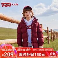 Levi's 李維斯 童裝男童中長款三防棉服冬季新款加厚保暖上衣復(fù)古外套 赤霞紅 110/56(5)