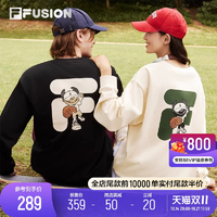 FILA FUSION斐樂潮牌情侶款加絨衛(wèi)衣男2024秋新款寬松女圓領(lǐng)上衣