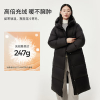 TANBOER 坦博爾 2024年新款女長款系帶收腰連帽鵝絨服TW236868 黑色