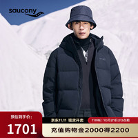 saucony 索康尼 冬季男子中長款羽絨服戶外運(yùn)動保暖防風(fēng)外套 正黑色 XL