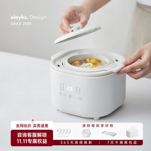 olayks立時小電燉鍋迷你燉盅寶寶輔食嬰兒煲煮粥煲湯鍋陶瓷內(nèi)膽1-3人可用燕窩隔水燉家用小燉盅 【升級款帶防燙把手】 1L