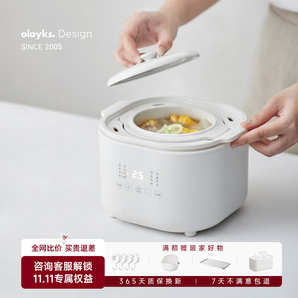 olayks立時(shí)小電燉鍋迷你燉盅寶寶輔食嬰兒煲煮粥煲湯鍋陶瓷內(nèi)膽1-3人可用燕窩隔水燉家用小燉盅 【升級(jí)款帶防燙把手】 1L