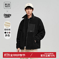 HLA 海瀾之家 夾克SPRINTING SMILE搖粒絨加厚外套冬 黑色