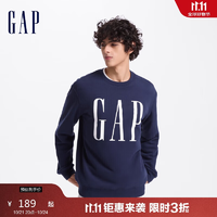 GAP男女裝2024初秋字母印花大logo圓領(lǐng)衛(wèi)衣抓絨簡約經(jīng)典款上衣609136