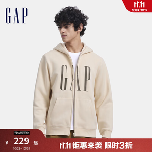 Gap男女裝2024秋季新款印花字母logo抓絨連帽衛(wèi)衣休閑外套660128 米色 185/104A(XXL) 亞洲尺碼