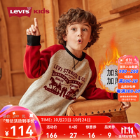 Levi's李維斯兒童裝男童加絨衛(wèi)衣秋冬款洋氣拜年服長袖上衣寬松潮衣服 麗花紅 130/64(7)