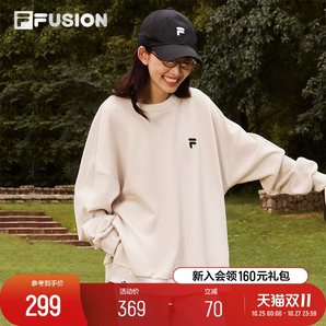 FILA FUSION斐樂潮牌情侶款加絨男衛(wèi)衣2024秋新款寬松圓領(lǐng)女上衣