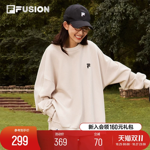 FILA FUSION斐樂(lè)潮牌情侶款加絨男衛(wèi)衣2024秋新款寬松圓領(lǐng)女上衣