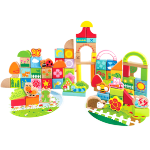 Hape【店鋪主推】 積木 80粒寶寶花園桶裝木頭拼裝玩具1-3歲 E8312