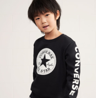 PLUS會員！CONVERSE 匡威 兒童套頭打底衫加絨 正黑色-加絨