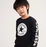 PLUS會員！CONVERSE 匡威 兒童套頭打底衫加絨 正黑色-加絨