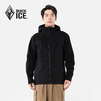 BLACKICE 黑冰 秋冬城市輕戶外露營徒步旅行男款連帽軟殼上衣 黑色 XL