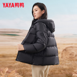 鴨鴨（YAYA）羽絨服女短款2024年冬季新款連帽百搭韓版小個子面包服外套 黑色 M