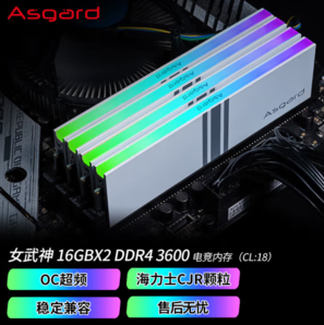 20點(diǎn)！Asgard 阿斯加特 瓦爾基里系列 DDR4 3600MHz 臺(tái)式機(jī)內(nèi)存條 32GB（16GB*2）