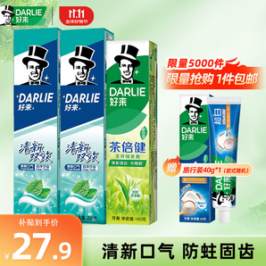 好來（DARLIE）原黑人清新雙效薄荷味大容量護齦成人含氟牙膏 清新雙效200g*2+綠茶160g