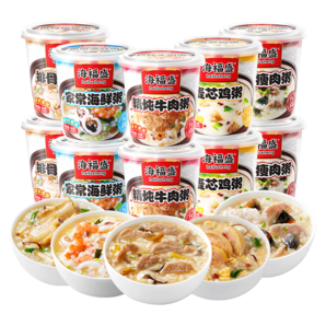 海福盛方便食品速食粥早餐宵夜懶人食品即沖即食凍干粥5味10杯368g