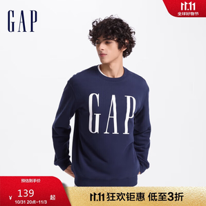 GAP男女裝2024初秋字母印花大logo圓領(lǐng)衛(wèi)衣抓絨簡(jiǎn)約經(jīng)典款上衣609136